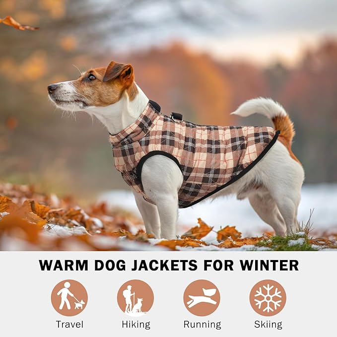 SCENEREAL Winter Coat with Harness for Small Medium Dogs, Waterproof Puffer Jacket with Zipper, Fleece Snow Clothes for Puppy