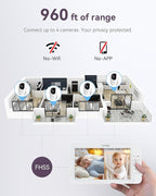 7" HD Split-Screen Baby Monitor with 2 1080P Cameras, 120 Hrs 6000mAh Battery Runs 5 Days in VOX Mode, No WiFi Monitor with a Flexible Bracket, 2 Way Audio, Remote PTZ, Auto Night Vision