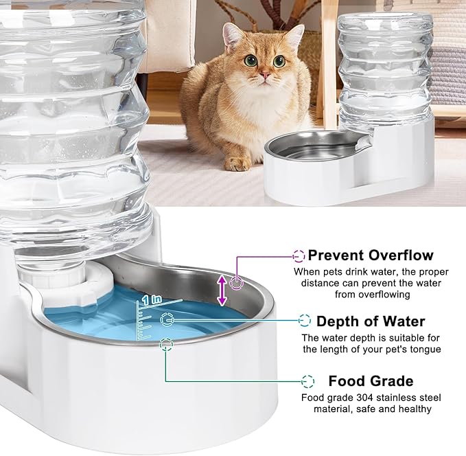 RIZZARI Automatic Dog Water Bowl Dispenser: 5L Upgraded Gravity Stainless Steel Cat Water Dispenser, Water Feeder with Two Caps and Filters for Pets Indoor/Outdoor Use by Owners (5L+)