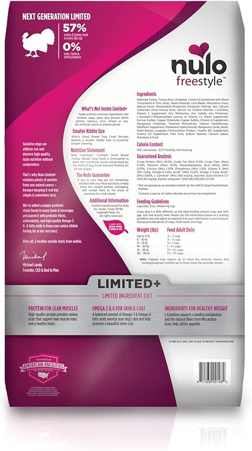 Nulo Freestyle Limited Ingredient Small Breed Food, High-Protein Turkey Recipe, Grain-Free Natural Dry Dog Food for Adult Dogs & Puppies with Food Sensitivities, Single Animal Protein, 5.5 lb Bag