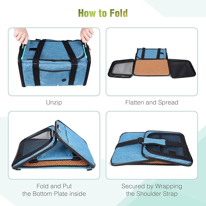 YUDODO 2 Packs 25 lbs Lightproof Soft Sided Pet Carrier for Large Cat & Small Dog Airline Approved Travel Bag Puppy Carriers with Side Pockets & Reflective Mesh, Foldable Portable Lake Blue+Grey Green