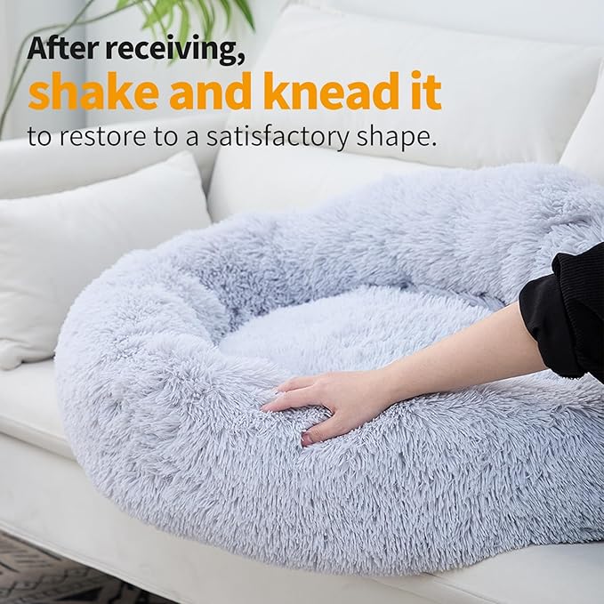 Donut Dog Bed, Dog Beds, Cat Bed, Washable Round Bed for Medium Dogs, Indoor (Navy Grey,32", M)