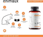 animaux - Omega Complete for Cats Fish Oil Tablets, Omega 3,6 & 9 Fatty acids to Support Metabolism, Bone Structure, Barf Supplement, Salmon Oil for Skin & Coat, 120 chewable Tablets, 120 Days Supply