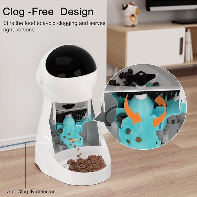 Automatic Cat Feeder, 101oz/3L Timed Cat Feeder for Dry Food with Anti-Clog Design, Up to 4 Meals with Portion Control, Dual Power Supply &10s Voice Recorder for Small Medium Cats Dogs