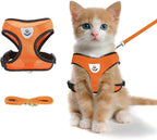 shudyear Summer cat Chest Harness and Leash, Anti-Escape Adjustable Soft mesh cat Leash and Chest Harness Set for All Types of Cats cat Vests (Size S, Orange)