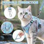 PUPTECK Cat Harness and Leash Set Escape Proof Reflective Cat Walking Harness Adjustable Soft Breathable Mesh Vest for Small Pets, Blue Sharks, M