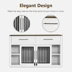 Lovupet Wooden Dog Crate Furniture, Pet House End Table with Large Drawers, Pet Crate for Small/Medium Dogs 1858 (White and Brown)