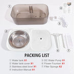 Suertree Cat Water Fountain Food Bowl Stainless Steel, 101oz/3L Automatic Pet Water Fountain, Dog Water Dispenser with Smart Pump 2 Filters for Cats, Dogs, Multiple Pets