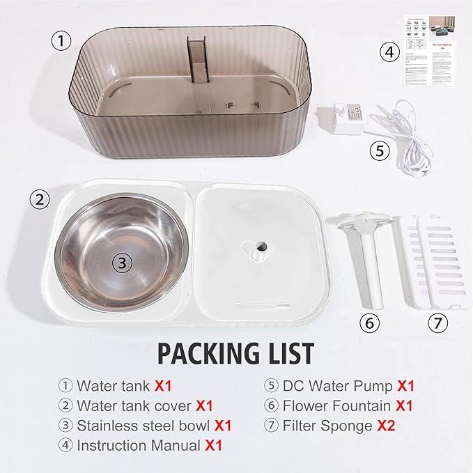 Suertree Cat Water Fountain Food Bowl Stainless Steel, 101oz/3L Automatic Pet Water Fountain, Dog Water Dispenser with Smart Pump 2 Filters for Cats, Dogs, Multiple Pets