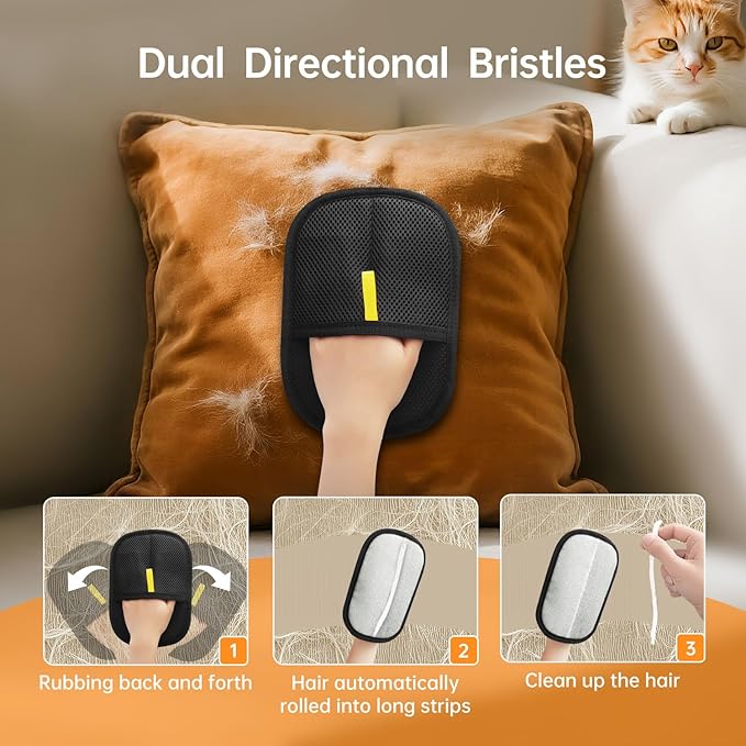1 Pcs Pet Hair Removal Gloves Brush, Reusable Cat Dog Electrostatic Hair Remover Grooming Glove Tool