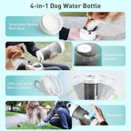 PAWGETHER® 4-in-1 Dog Water Bottle with Leak-Proof Portable Pet Water Bottle & Food Container & Poop Bag Dispenser & Built in Bowl for Outdoor Walking,Hiking,Travel(15oz for Water 5 oz for Food,Grey)