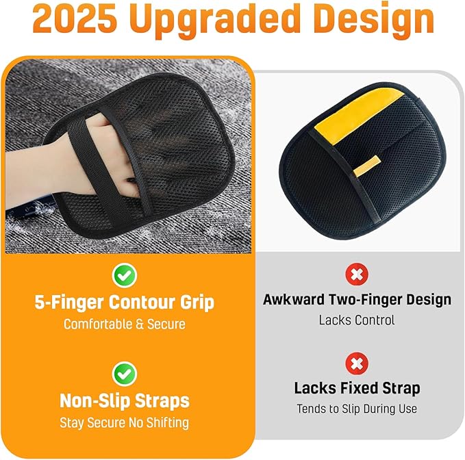 3 pcs Pet Hair Removal Glove for Dogs and Cats (2 Pack Mit, 1 Lint Scraper) - Electrostatic Fur Remover, Magic Brush Pet Hair Remover Tool for Laundry, Cloths, Carpet, Car Mats, Sofa & Bedding