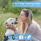 2-in-1 Shock Collar for Dogs & Dog Training Collar with Remote Control 3300FT, Dog Bark Collar with IP67 Waterproof 5 Level Sensitivity, Rechargeable E Collar for Small Medium Large Dogs - Blue