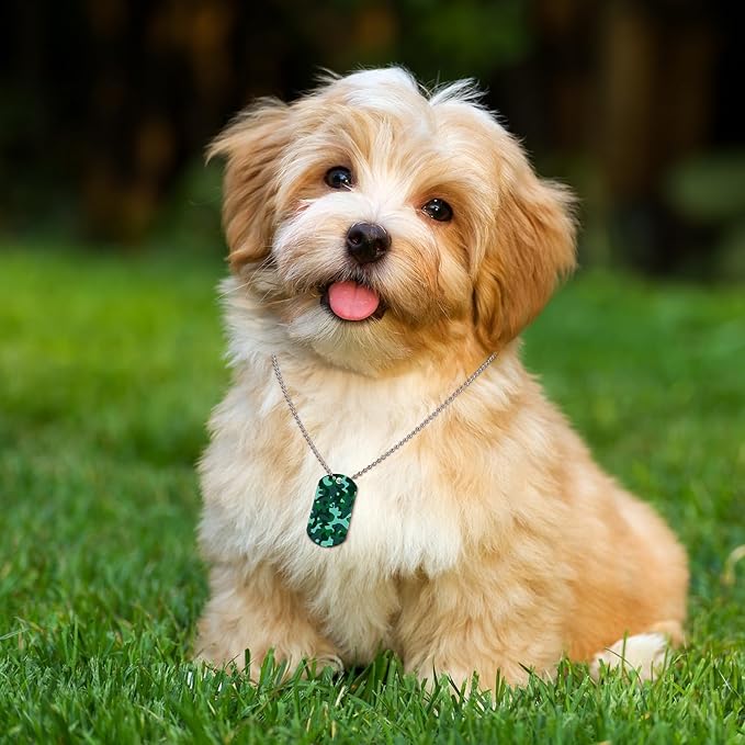 Saintrygo 48 Pcs Camouflage Dog Tags Military Acrylic Army Dog Tags Party Favors Camo Party Favors Include 24 Camo Necklaces with 24 Beaded Chains for Kids Men Women(Green)