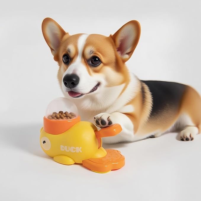 Interactive Dog Slow Feeder Puzzle Toy Durable Duck Shaped Design for Small Medium Dogs Promotes IQ Training Fun Mealtime Feeding Solution Interactive Pet Feeder（Yellow）