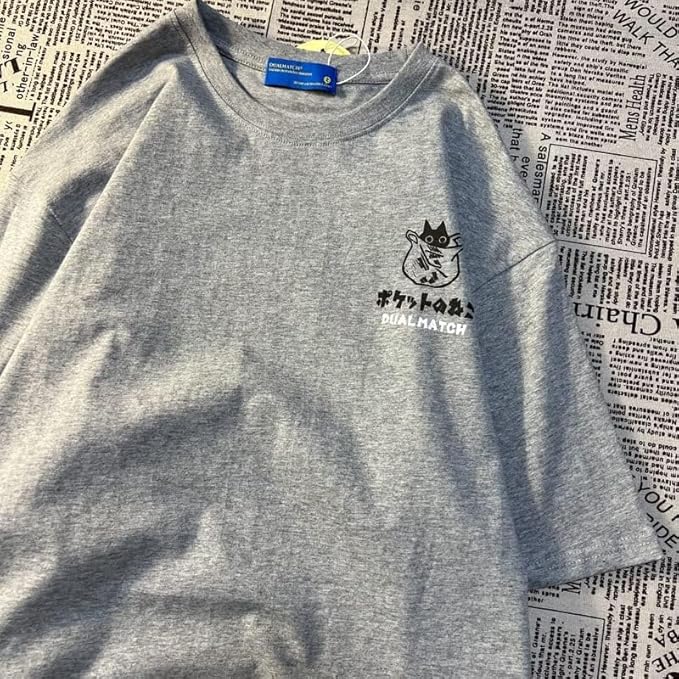 Womens Vintage Graphic Tee Shirt Cat Print Short Sleeve Loose Tunic Tops Gothic Oversized Punk Baggy Shirts