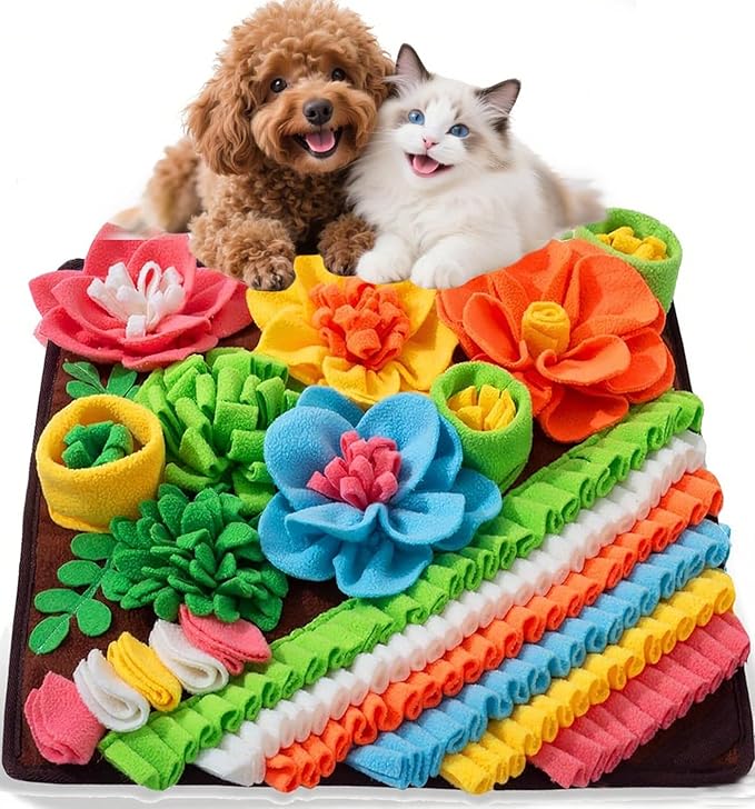Snuffle Mat for Dogs Cats Rabbits, Pet Treats Feeding Mat, 15.4 x 15.4 inch for Small & Medium, Felt Wool Dog Sniff Mats for Slow Feed, Rabbit Foraging Mats, Relieve Anxiety, with Anti-Slip Bottom