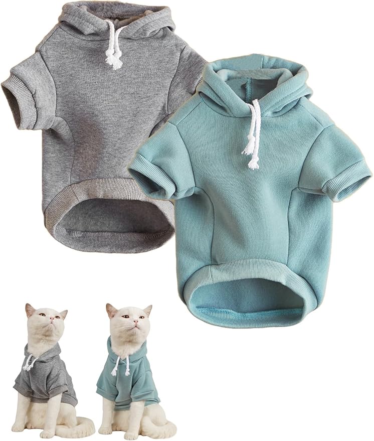 QWINEE Basic Dog Hoodie Sweatshirt Puppy Sweater Warm Cat Costumes Pet Clothes for Chihuahua Puppy Kitten Small Medium Dogs Grey and Cadet Blue Large