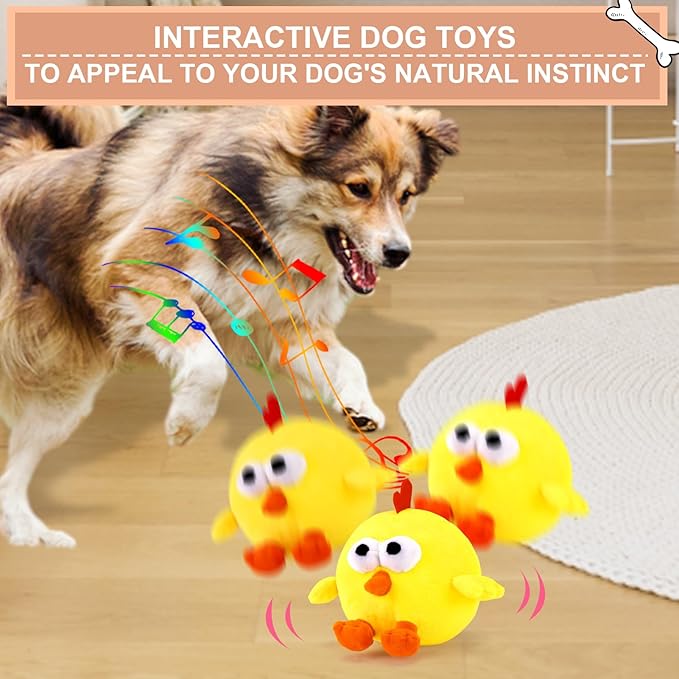 BABORUI Interactive Dog Toys, Crazy Jumping Chicken Dog Toy with Recording and Music Modes, Rechargeable Moving Squeaky Dog Toys for Small/Medium/Large Dogs to Keep Them Busy