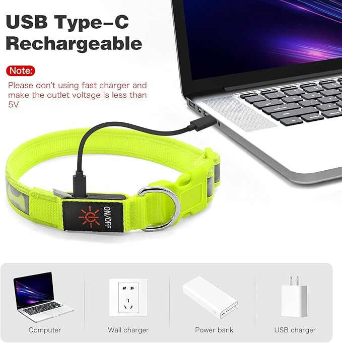 Flashseen Light Up Dog Collars, Adjustable LED Dog Collar Rechargeable, Glow in The Dark Dog Collars Super Bright Glow Collars for Night Walking for Dogs (Green, Small)