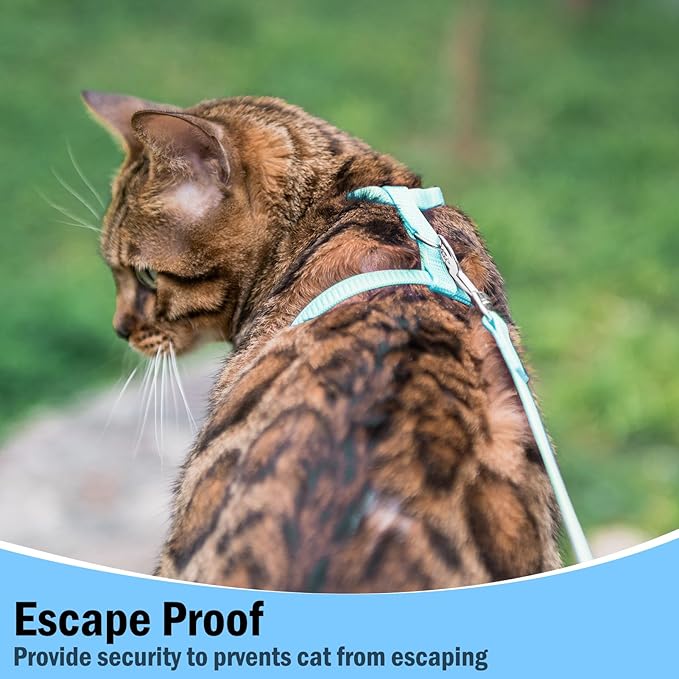 PUPTECK Adjustable Cat Harness and Leash Set Escape Proof Kitten Strap Collar for Walking Travel, SkyBlue