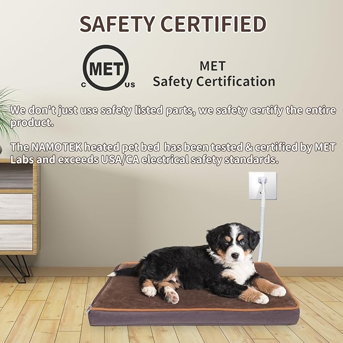 NAMOTEK Outdoor Heated Pet Bed for Cats Dog in Winter with Orthopedic Foam Base Auto Constant Temperature Electric Heating Pad & Waterproof Liner for Dog House Cabin Cot Doorway(23"L x 19"W x 1.7"Th)