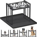 Elevated Dog Bowls for Medium Breed: 4 Height Adjustable Raised Dog Bowl with Metal Stand, Feeder Station with 2 Stainless Steel Bowls, Black with Feeding Mat