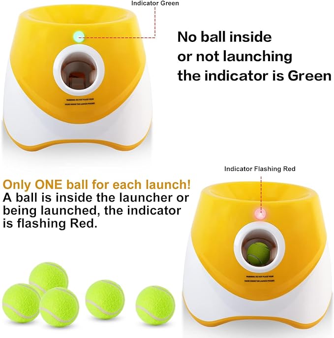Dog Ball Thrower Launcher, Automatic Launcher with 6 Mini Tennis Balls, Interactive Dog Toys Indoor Outdoor Ball Thrower Machine for Small Dogs with 3 Distance Settings