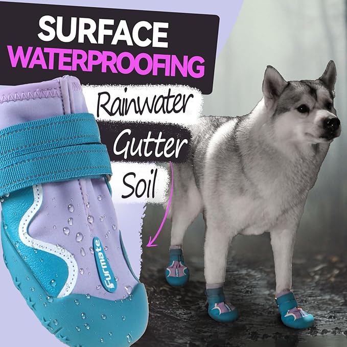 Dog Shoes for Large Small Medium Dogs,Dog Booties for Indoor Hardfloors Anti-Slip,Reflective Strip Waterproof Dog Boots & Paw Protectors for Outdoor Walking Hot Pavement,Winter Snow (Purple-5)