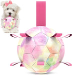 QDAN Premium Dog Toys Soccer Ball with Straps, Puppy Balls for Small Medium Dogs, Dog Water Toys Pool Toys, Puppy Dogs Pet Birthday Gifts, Rainbow（6 Inch）