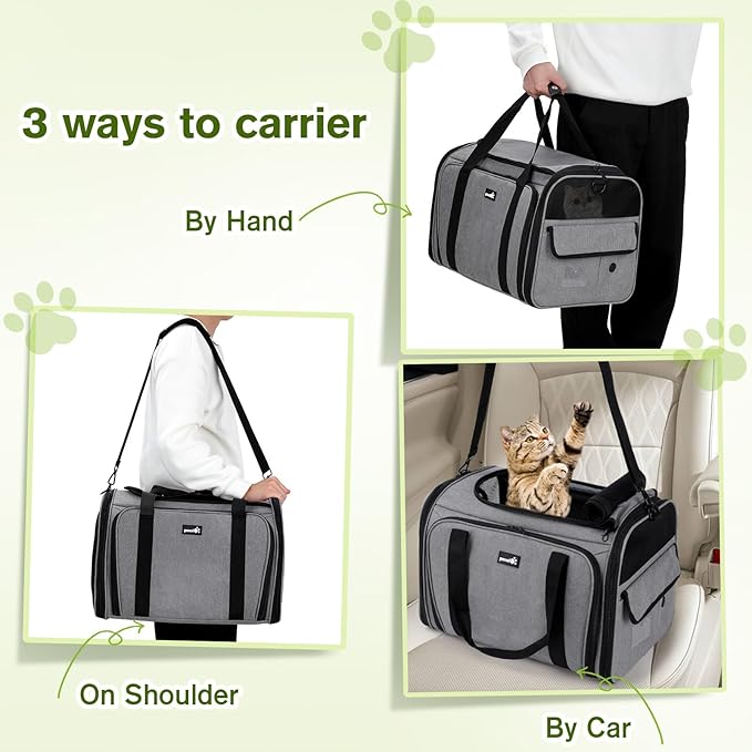 Pecute Expandable Cat Carrier, Soft Side Pet Carrier with Seat Belt, Dog Carriers for Small Dogs, Portable & Foldable Cat Bag Carrier Great for Travel, Outdoor, Hiking, Camping