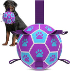 QDAN Dog Toys Soccer Ball - Durable Dog Balls with Strap for Medium Small Dogs, Puppy Birthday Gifts, Dog Tug Toy for Tug of War (8 Inch)