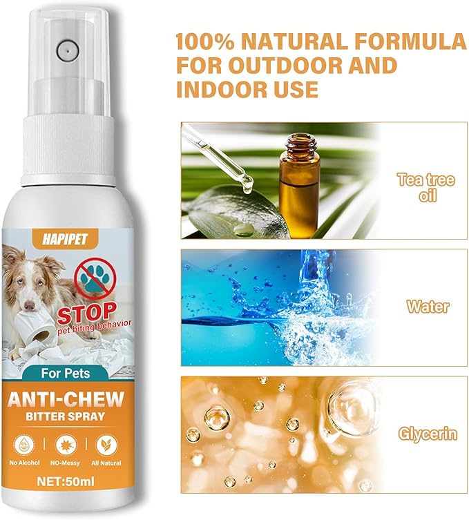 No Chew Spray for Dogs & Cats, Bitter Apple Spray for Dogs to Stop Chewing & Licking, Effective Dog Deterrent to Protect Furniture and Prevent Wound Licking, Non-Toxic, Alcohol-Free