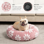 Donut Dog Beds for Small Dogs, Calming Round Cat Beds for Indoor Cats, Cute 3D Textured Flower Pet Bed with Removable Washable Cover and Anti-Slip Bottom（Pink，23"）