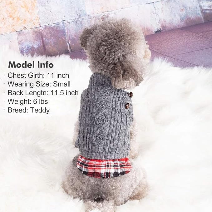 KYEESE Dog Sweater Soft Pullover Dog Sweaters for Small Dogs Male Warm Turtleneck Small Dogs Sweater with Gingham Patchwork Stretchy Knitwear Cat Clothes Thick Pet Coat for Fall Winter Cold Weather