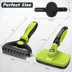3PCS Self Cleaning Slicker Brush & Pet Grooming Rake & Bath Brush for Dogs,Cats and Horses | Double-Sided Dematting Comb & Skin Friendly Deshedding Grooming Tool | Premium Pet Supplies(Green Black)