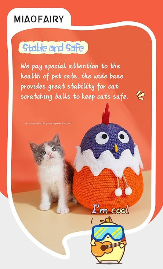Cat Scratching Post Tall Cat Scratcher with Sisal Rope Ball Vertical Cat Scratch Post Claw Scratchers for Indoor Cats and Kittens Interactive Pet Toy(Tumbler Chicken)