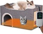Heated Cat Bed Indoor w/ 12V Electric Heating Pad, Thermal Warming Heated Pet Bed House for Indoor Cats w/Scratching Post, Covered Cat Cave Beds & Furniture Foldable Cat Hideaway, 24x16x15