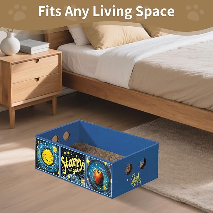 Heavy Duty Cardboard Cat Scratcher Box, Cat Bed with Double-Sided Cardboard Scratch Pad, Interactive Hole Design, Scratch Lounge Bed Suitable for Cats to Rest(Star Pattern)