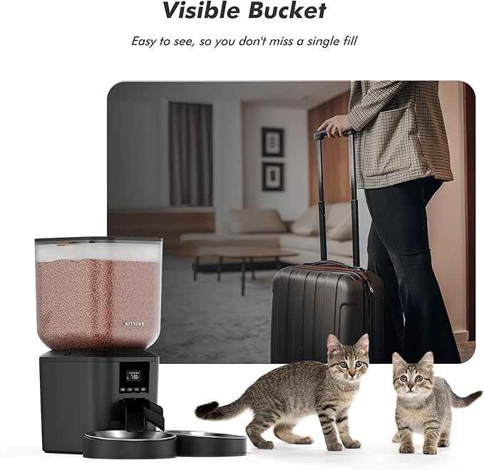 Automatic Cat Feeder for 2 Cats - 8L/34 Cups Large Capacity Auto Cat Food Dispenser with LCD Screen, 2 Food Trays, Timed Feeder, Up to 50 Portions 6 Meals Per Day, Keep Fresh