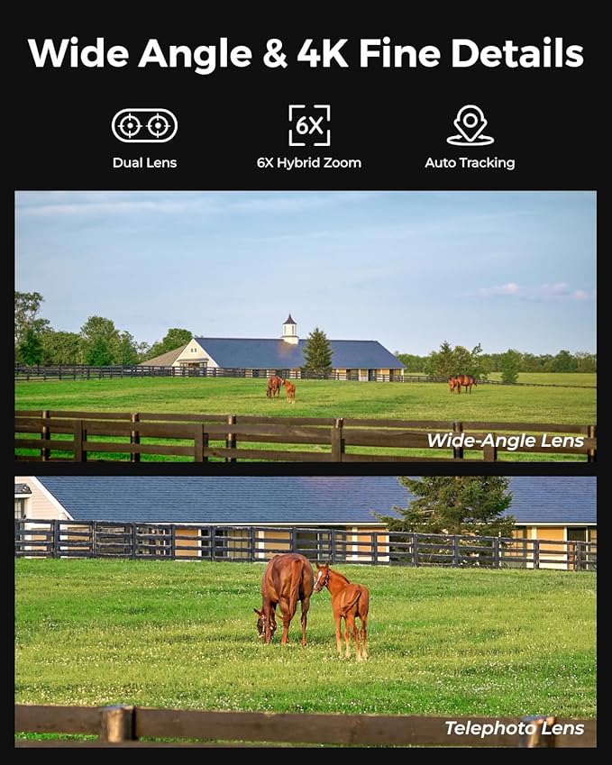 REOLINK 4K Dual Lens 4G LTE Cellular Security Camera Outdoor, PTZ with Auto Tracking, No WiFi Solar Powered, 6X Hybrid Zoom, 8MP Color Night Vision, SIM Card Included,Motion Alert, TrackMix LTE+SP