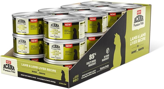 ACANA Premium Pate Wet Cat Food in Bone Broth Lamb + Lamb Liver Recipe 3oz Cans (24 count)
