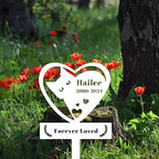 Personalized Cat Memorial Grave Marker Cross Stake, Custom Metal Engraved Sign, Heart Style