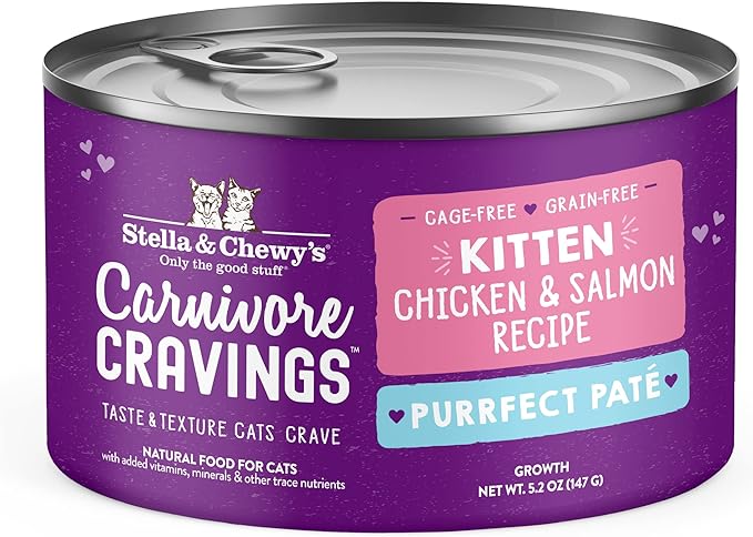 Stella & Chewy's Carnivore Cravings Purrfect Paté - Premium Grain-Free Wet Kitten Food - Chicken & Salmon Recipe - High Protein with Bone Broth - Perfect for Picky Kittens - 5.2oz Cans (12 Pack)