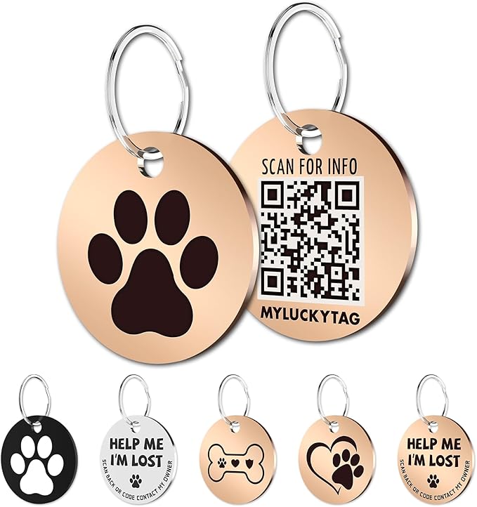MYLUCKYTAG Stainless Steel QR Code Dog Tags - Scan for Instant Pet Location Alerts