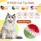12 Pack Cat Toy Balls, Hand-Knitted Woolen Yarn Cat Balls Toy with Bell Inside, Interactive Kitty Toys for Indoor Kitten Teething, Chasing & Self Play(Fruit-Shaped)