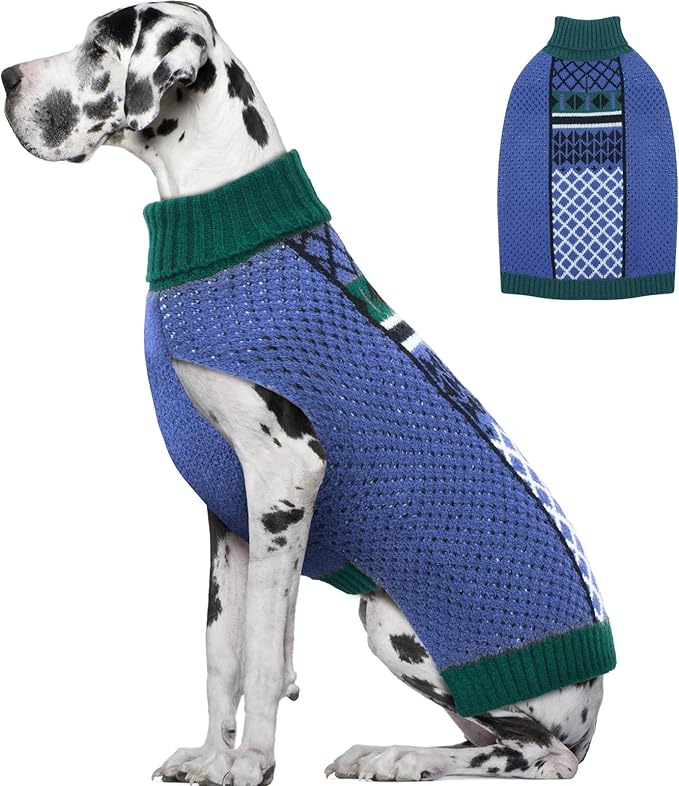 5XL Dog Sweaters for Large Dogs, Thick Turtleneck Sweater with Leash Hole, Easy to Put on Stretchy Christmas Pullover, Dog Clothes for Cozy Home Sleep & Warm Outdoor Walk, Green XXXXXL