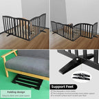 ZJSF Foldable Freestanding Indoor Dog Gate for House Wood Long Pet Gates Dog Fence for Stairs Puppy Gates for Hallways, Puppy Gate,Support Feet Included, Black, 24 "Height-2 Panels