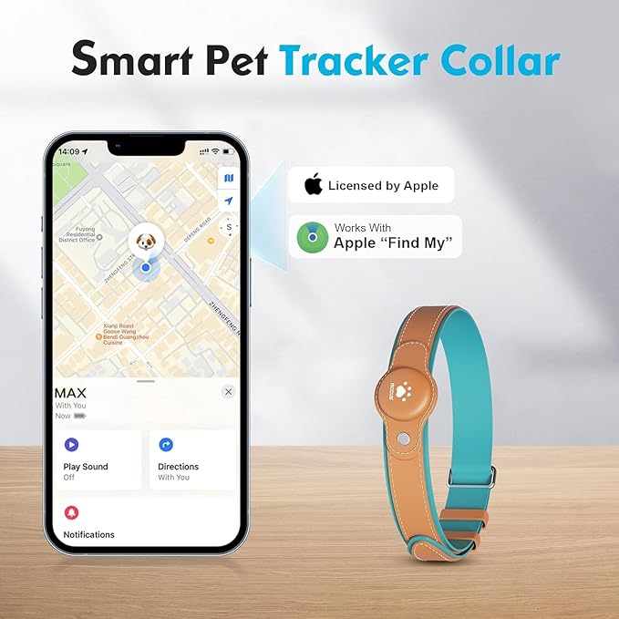 GPS Tracker for Dogs, 2 in 1 Pet Tracking Smart Collar (Only iOS), No Monthly Fee GPS Tracker Dog Collar, Real-time Location Comfortable PU Tracker Tag for Small, Medium Large Dogs(Locator Included)