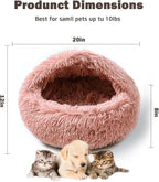 Cat Bed Calming Cat Beds,Indoor Washable Cat Bed，Anti-Slip Faux Fur Fluffy Cuddler Anxiety Cat Bed,Warming Cuddler Cushion Bed for Small Medium Dogs and Cats (Leather Pink, 20 * 20inch)